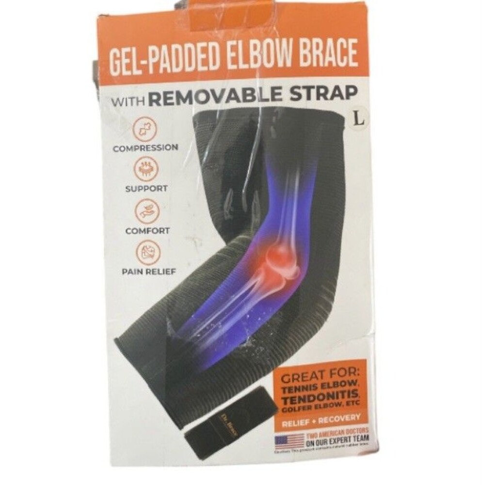 Dr. Brace Gel Padded Elbow Brace New w/Removable Strap Size Large Pain Relief